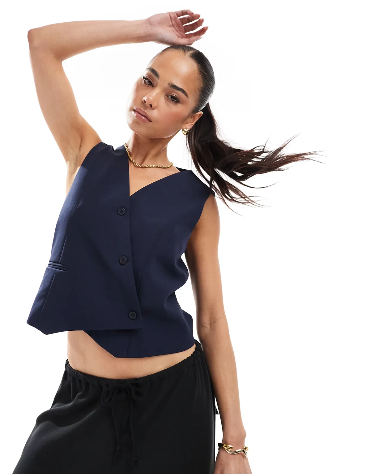 – Granatowa asymetryczna kamizelka