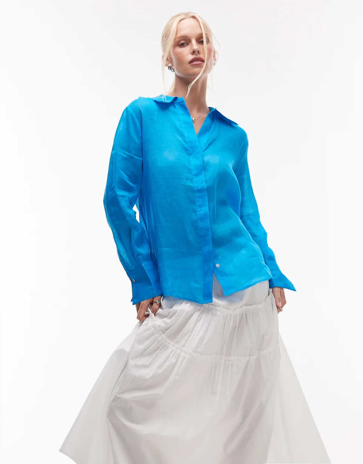 – Ramie – Leicht durchscheinendes, langärmliges Hemd in leuchtendem Blau