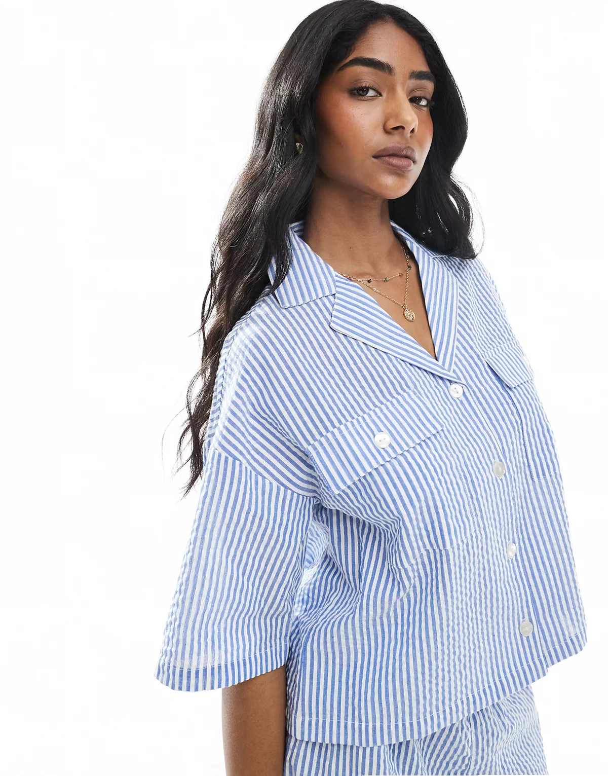striped boxy shirt in blue - part of a set