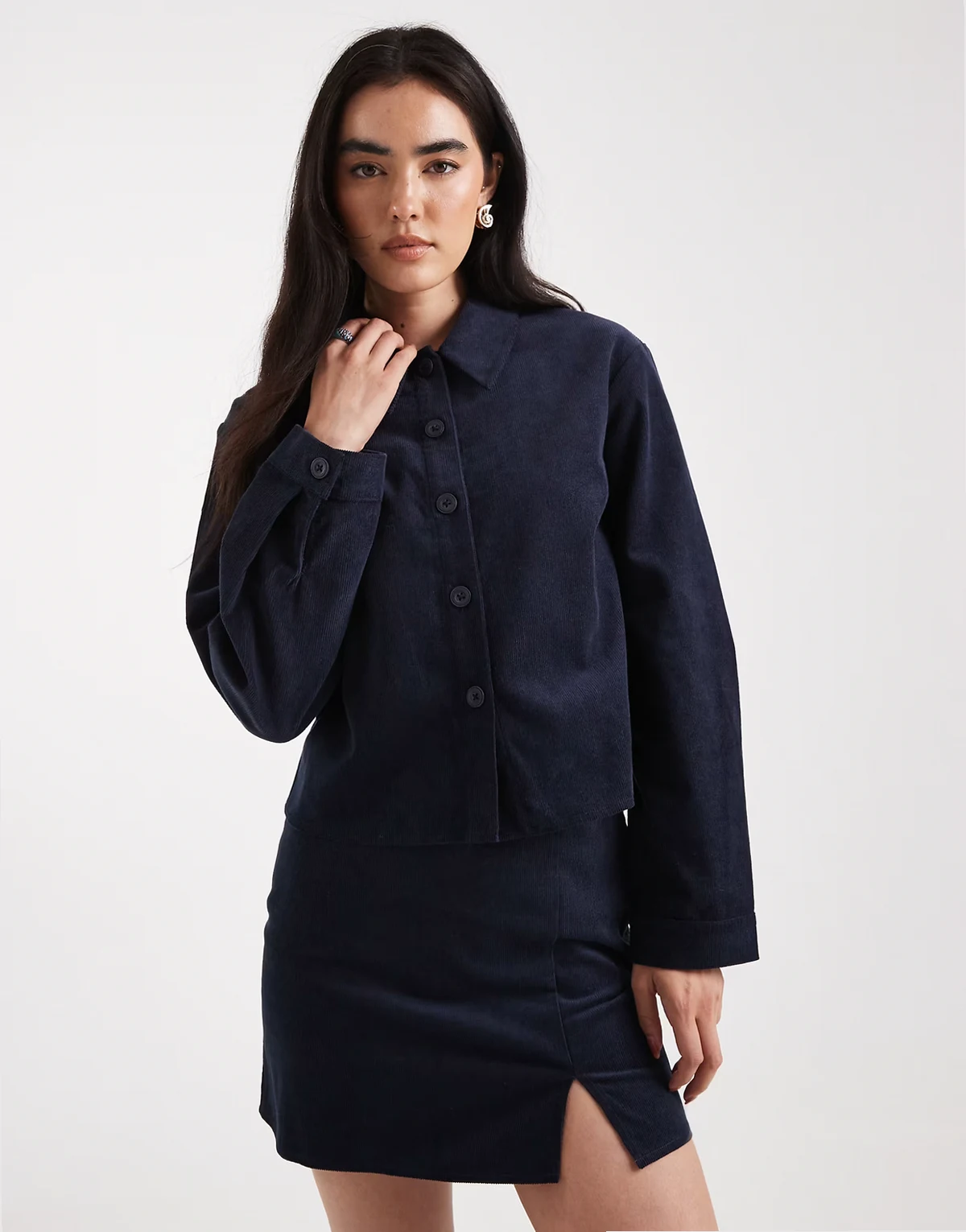 cropped corduroy shirt in navy - part of a set