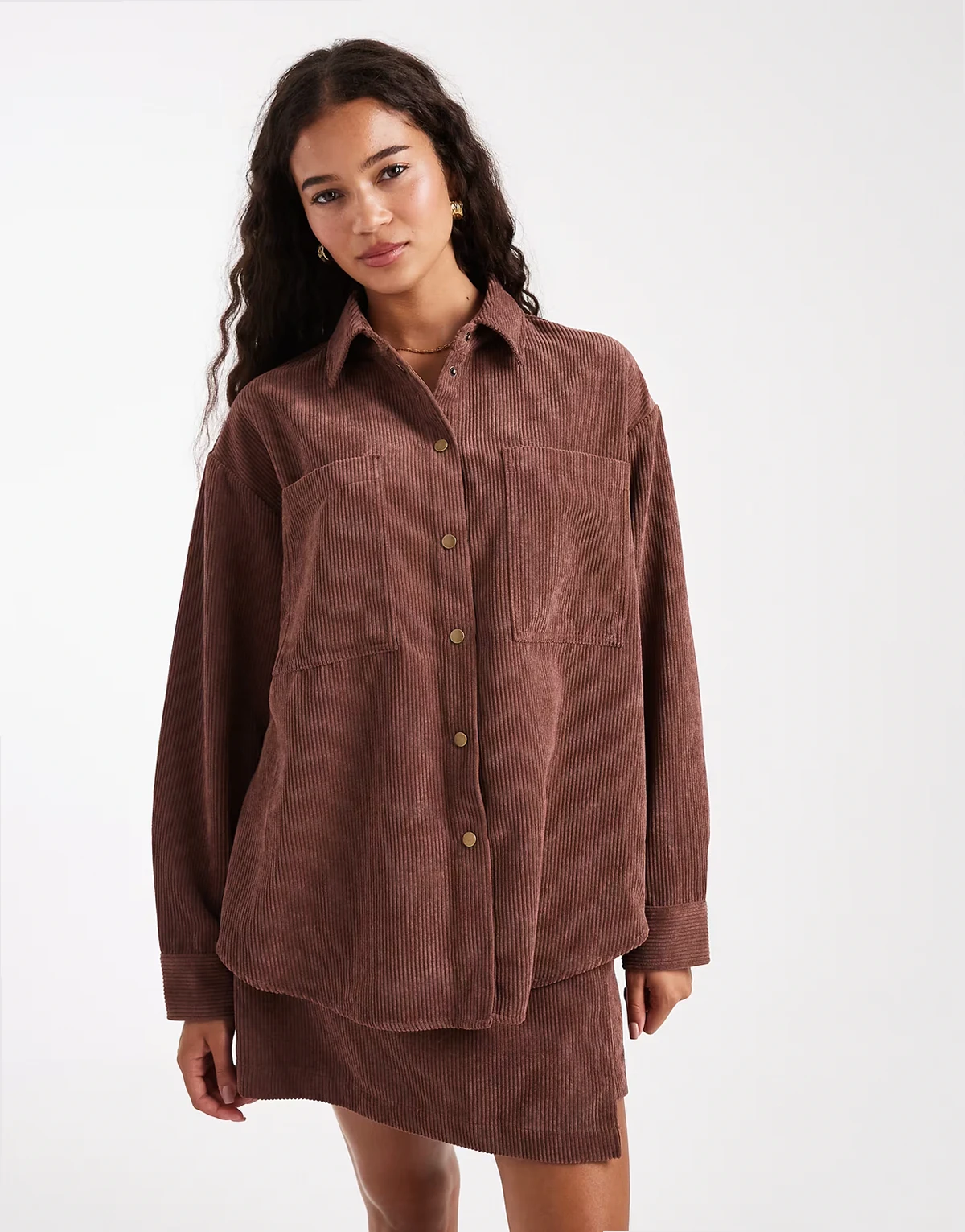 oversized corduroy shirt in brown - part of a set