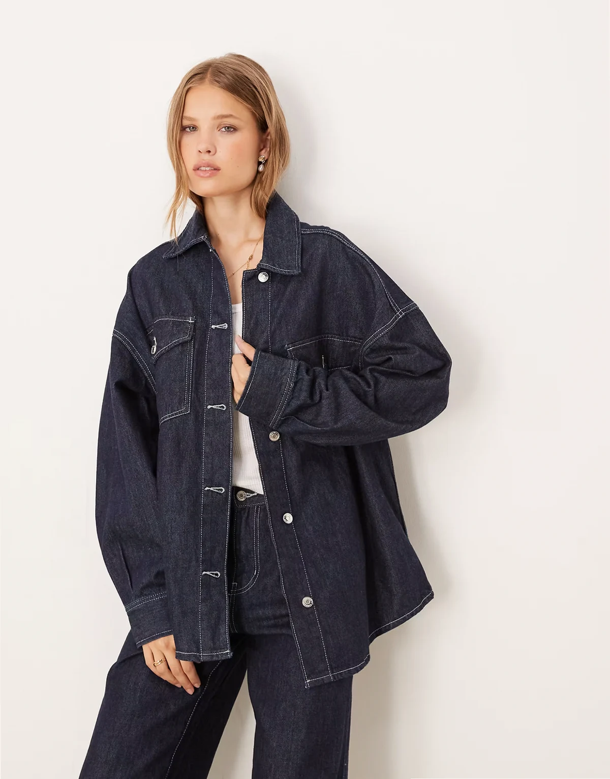 relaxed fit oversized denim shirt in dark wash indigo blue - part of a set