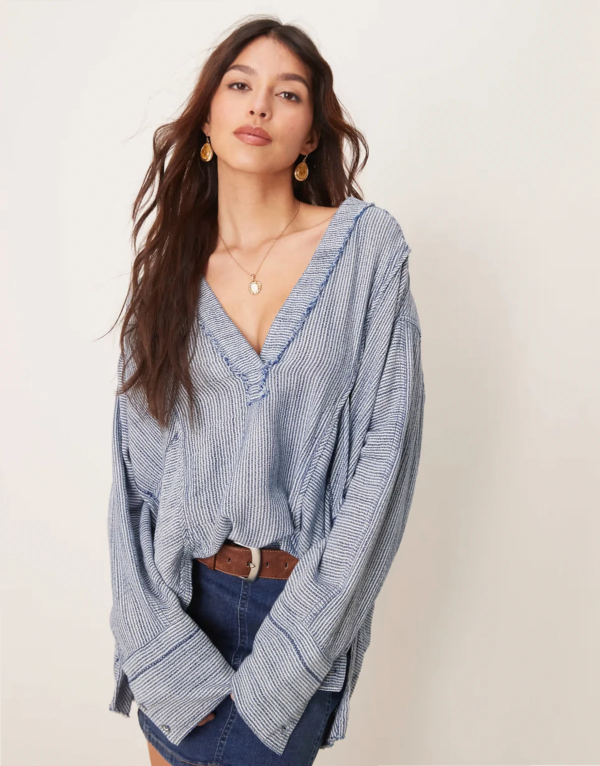 relaxed oversized striped shirt in indigo