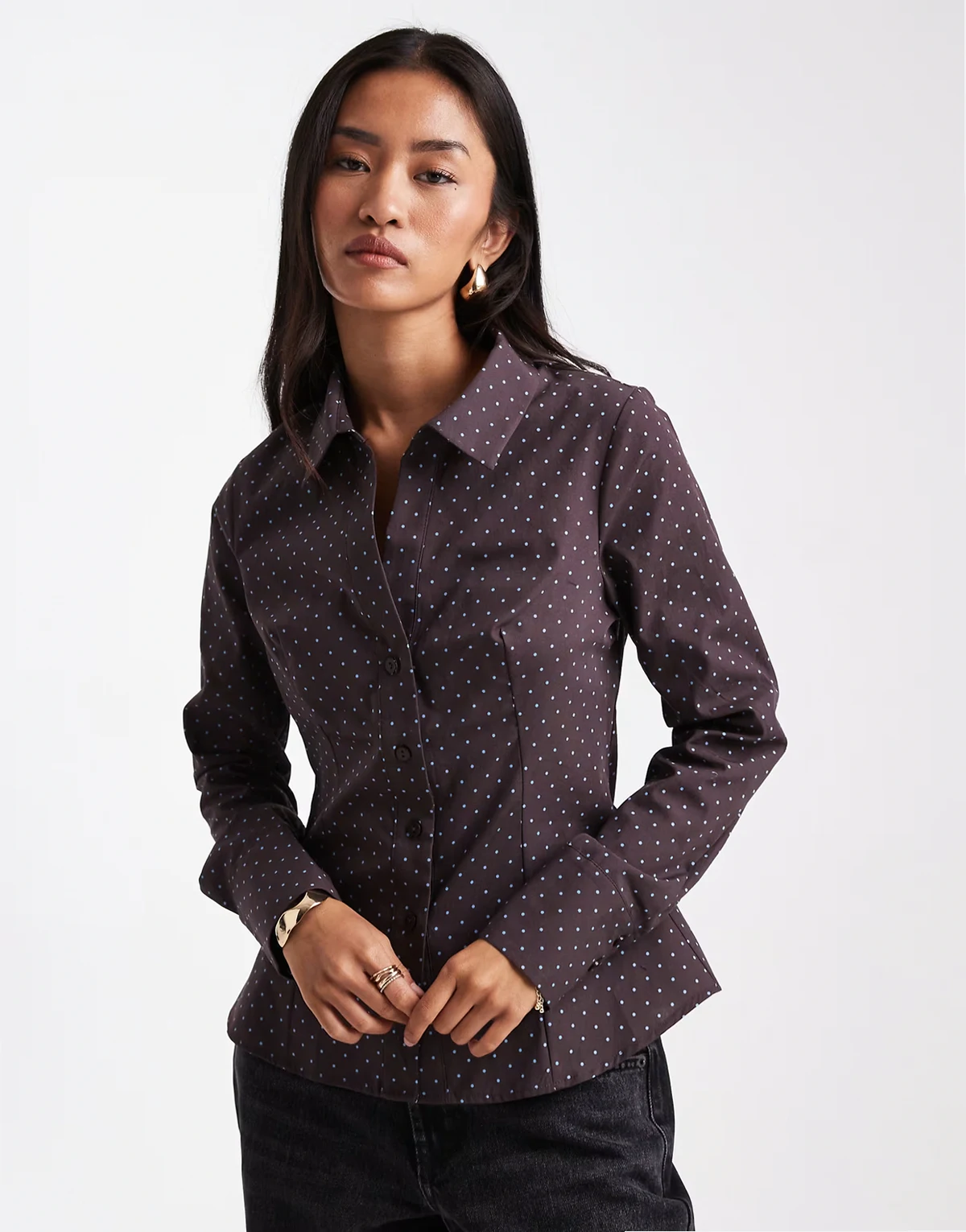 poplin fitted shirt in polka dots