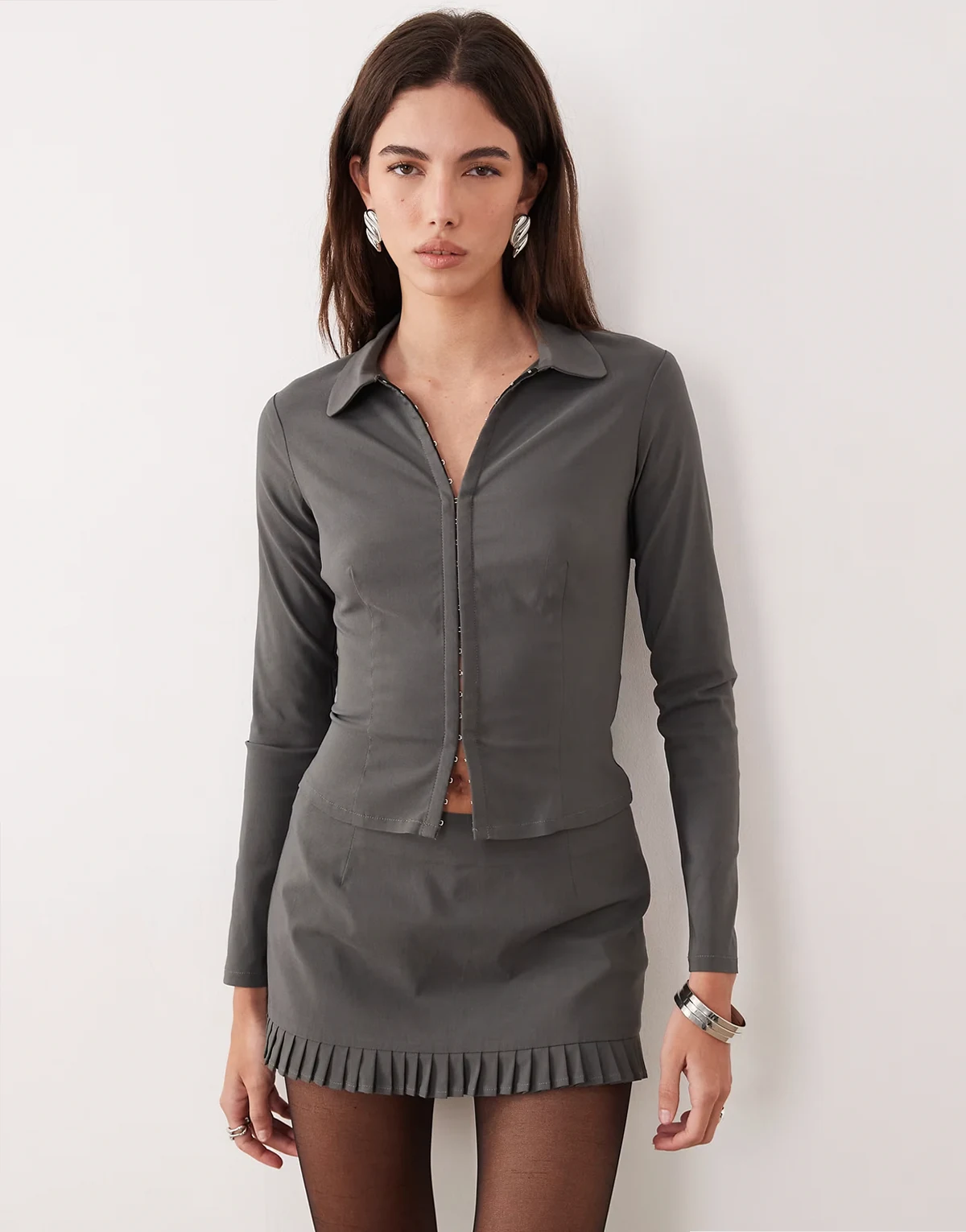 Alika tailored button up shirt in slate gray - part of a set