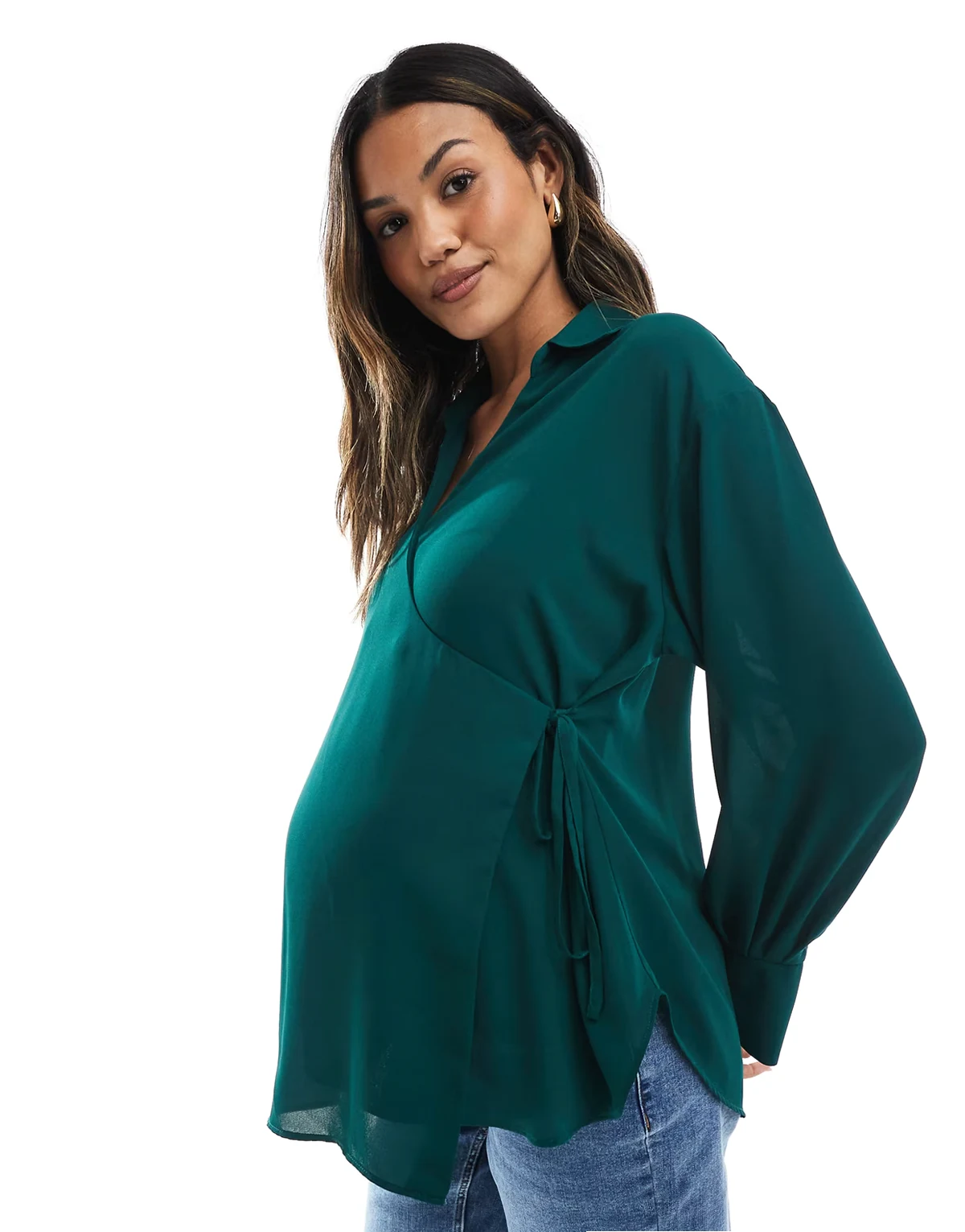ASOS DESIGN Maternity – Weiche Wickelhemdbluse in Olivgrün