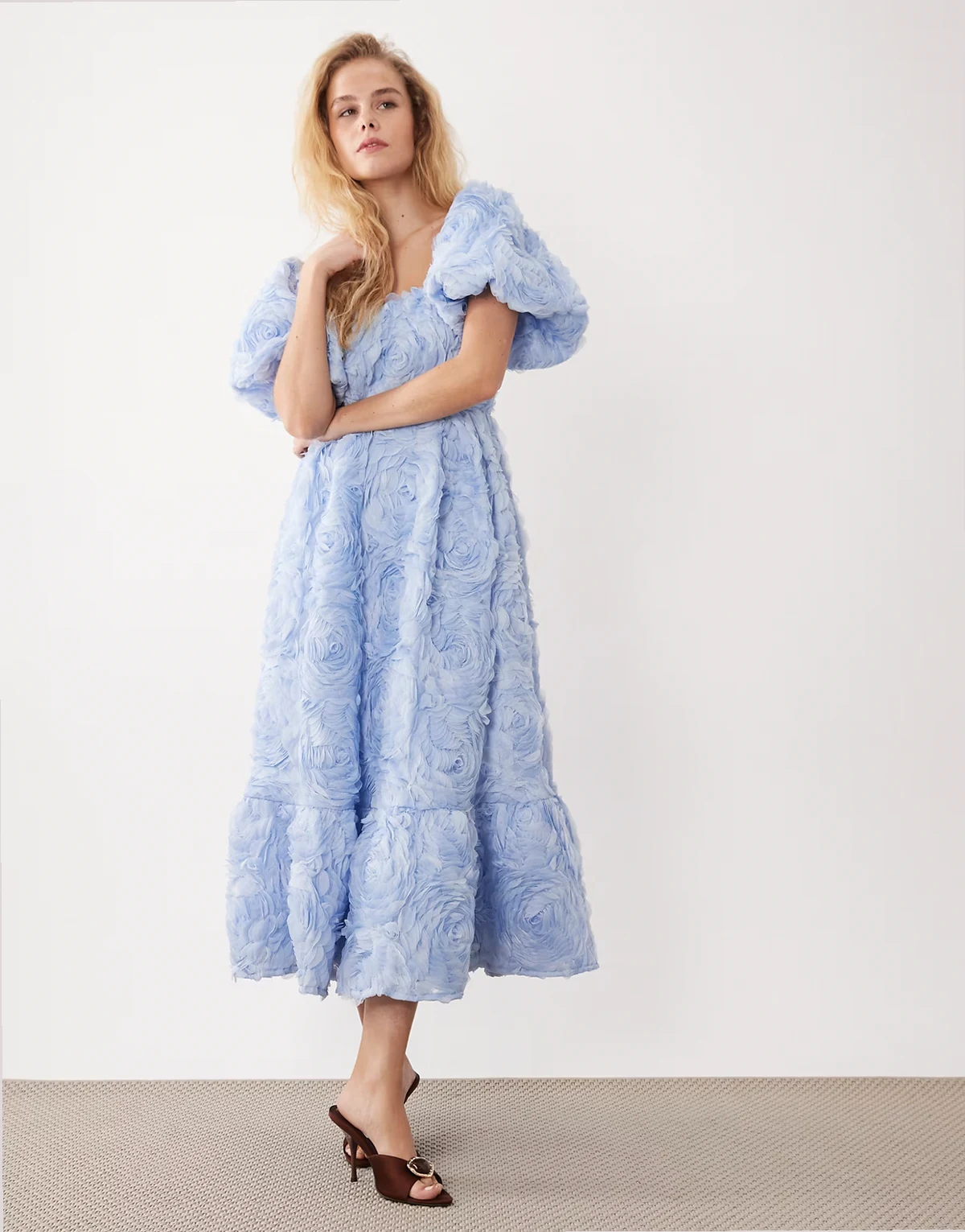 Dream Sister Jane floral tulle puff sleeve midaxi dress in blue