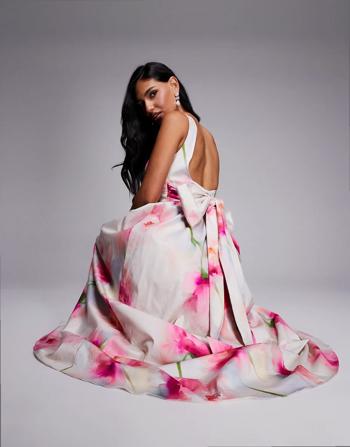 – Premium – Sukienka maxi w duży kwiatowy wzór