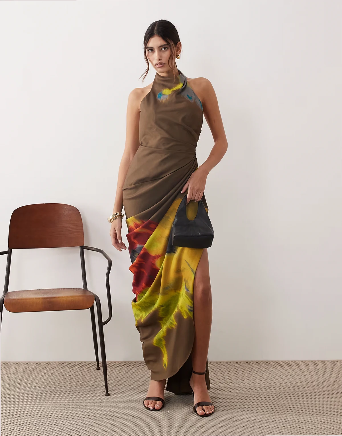 halter neck maxi dress in abstract floral print