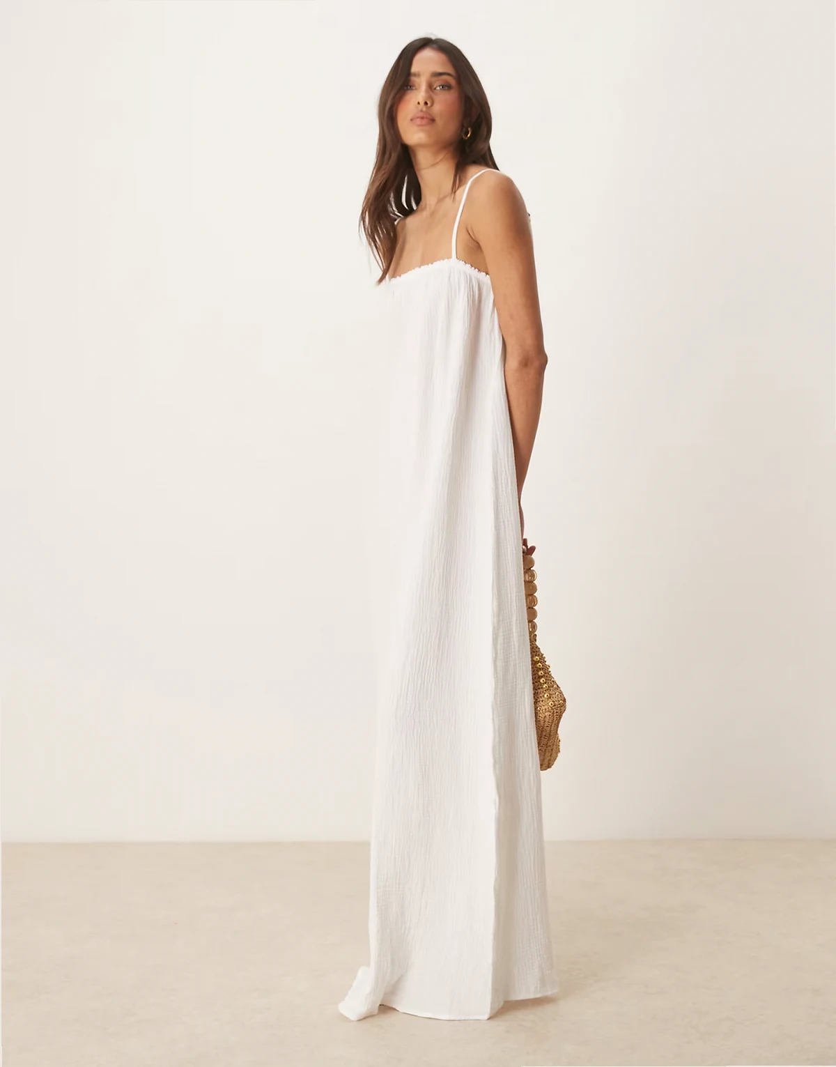 cheesecloth sleeveless maxi dress in white