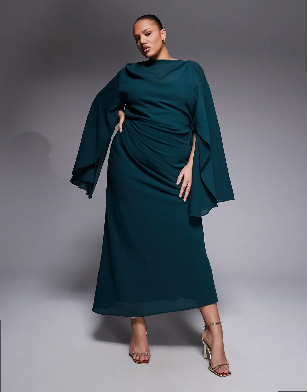 ASOS DESIGN Curve kimono sleeve cape detail draped midaxi with open back in teal