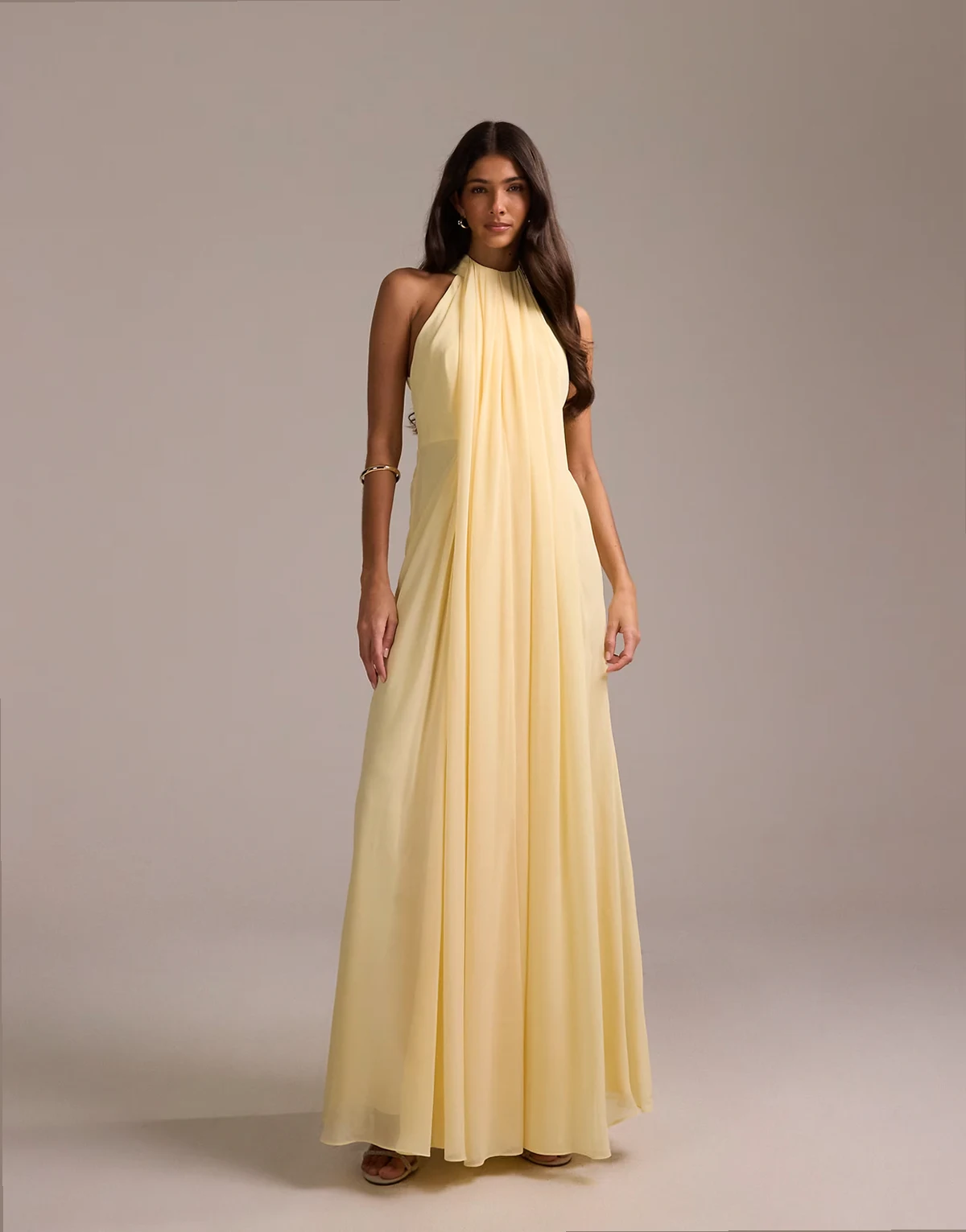 Bridesmaids – Żółta sukienka maxi w stylu togi z drapowanym dekoltem halter