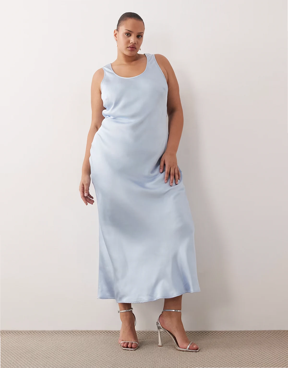ASOS DESIGN Curve scoop satin maxi dress in pale blue