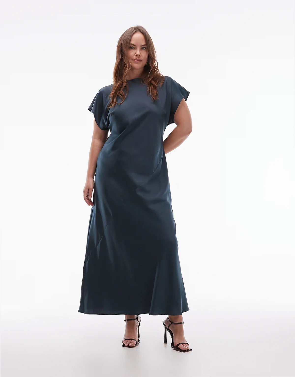 ASOS DESIGN Curve cap sleeve seam detailing satin maxi slip dress in green