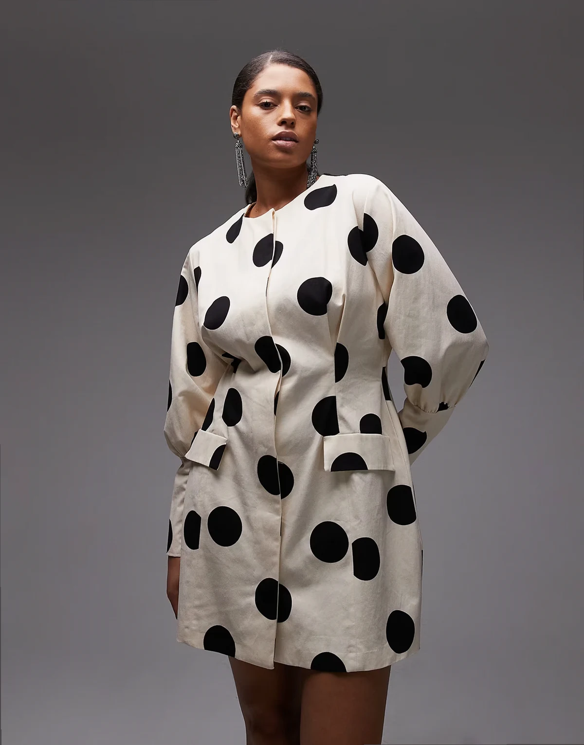 ASOS DESIGN Curve button down blazer structured mini dress in polka dot