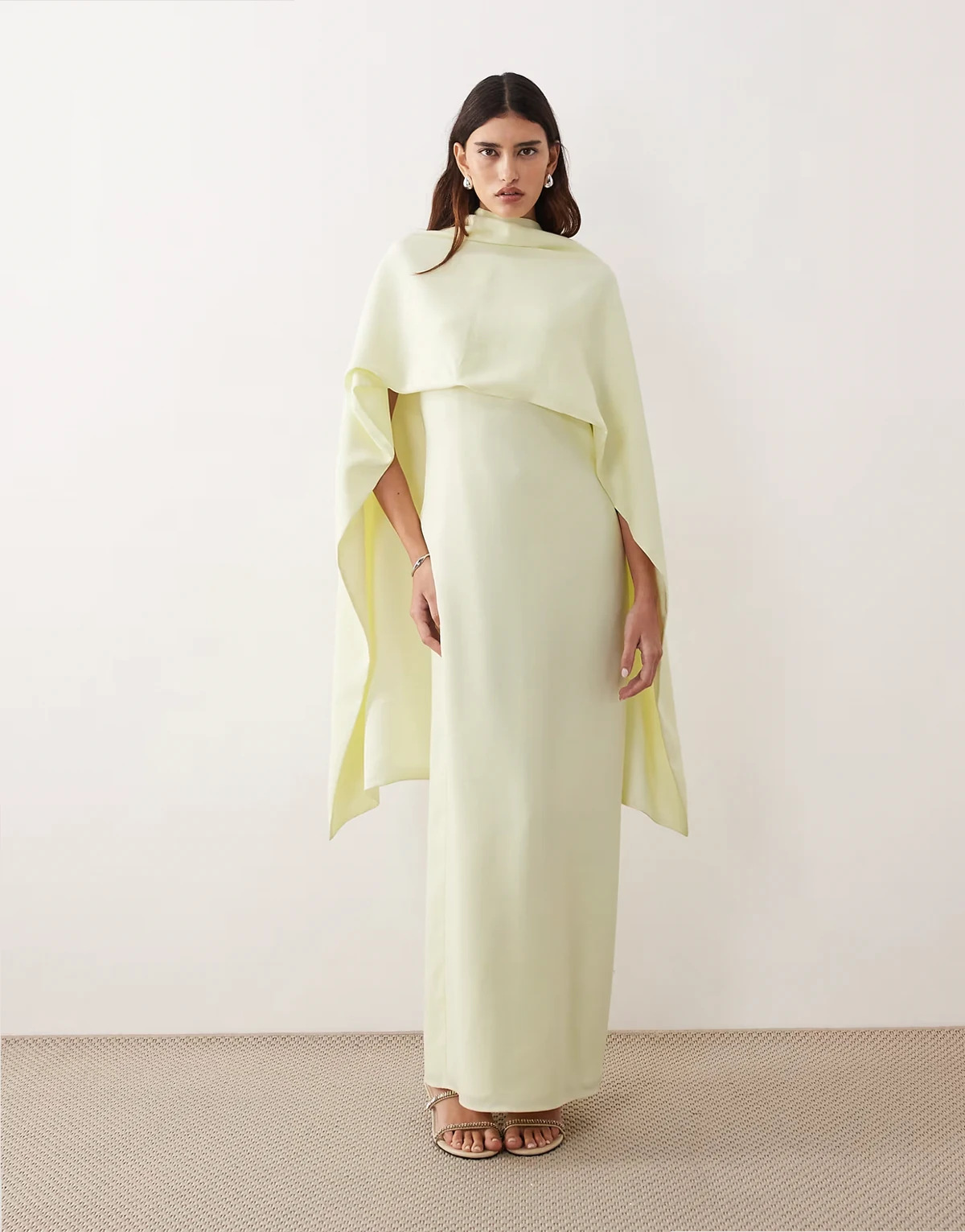 cape overlay column maxi dress in light lemon
