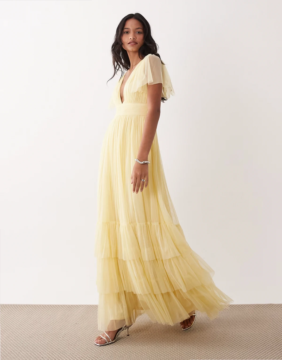 Madison flutter sleeve maxi dress in lemon