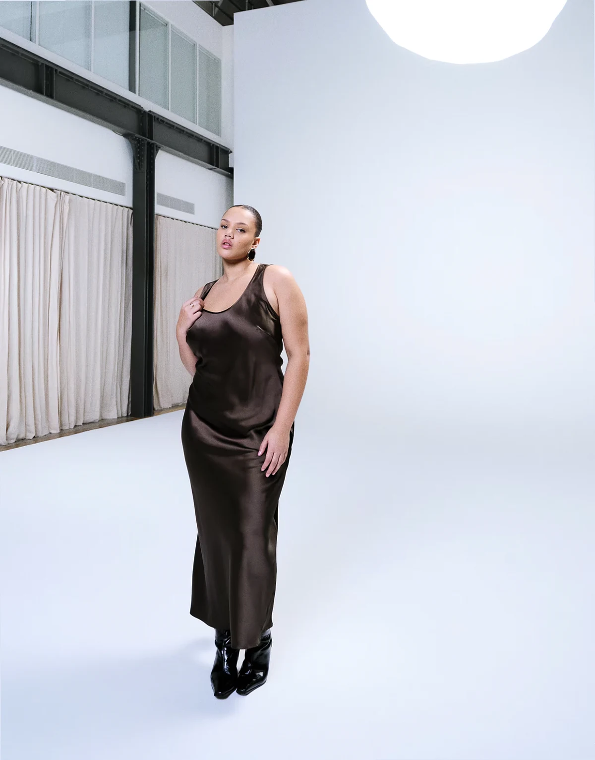 ASOS DESIGN Curve scoop neck satin maxi dress in chocolate