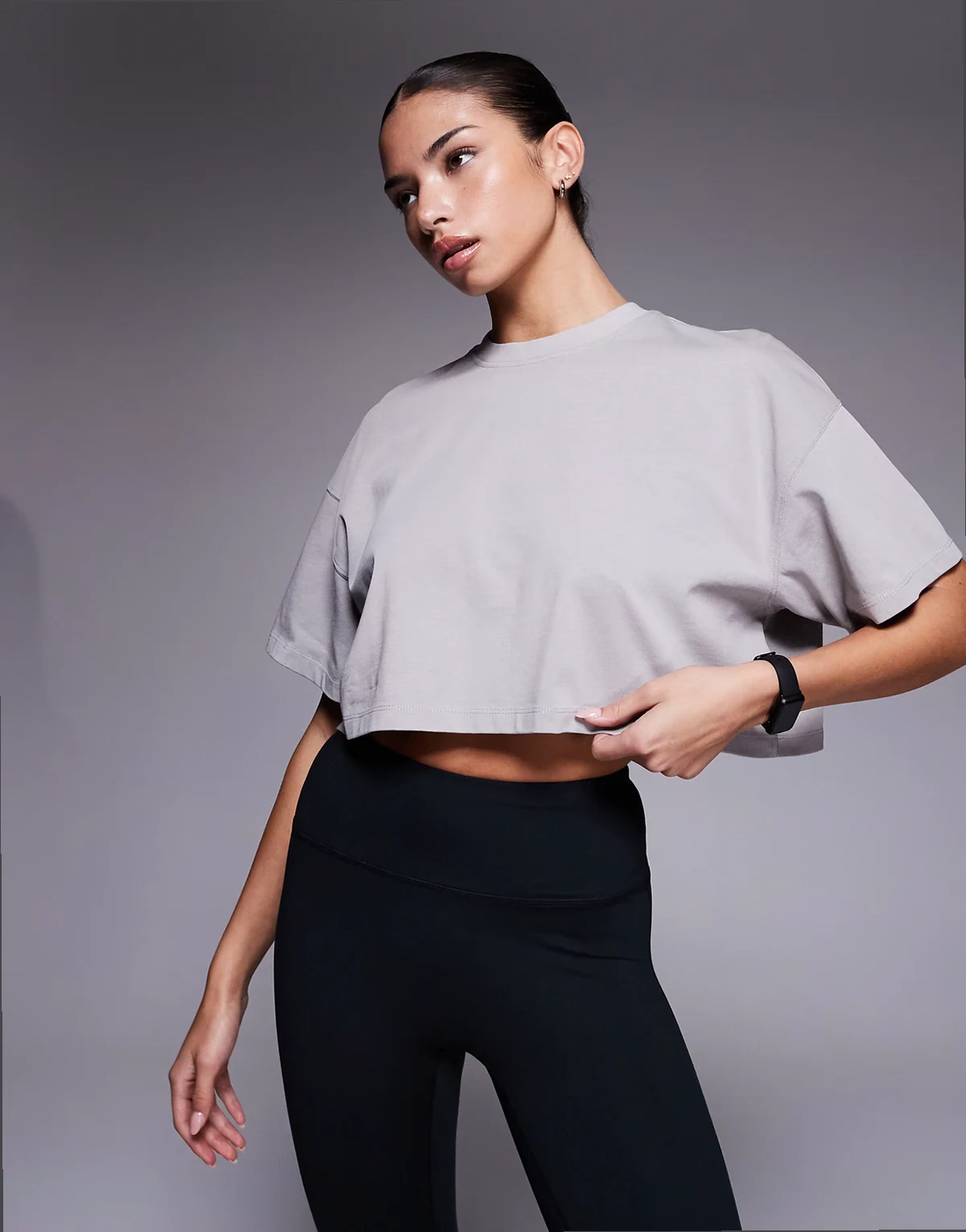 – Icon – Cropped-T-Shirt aus schwerer Baumwolle in verwaschenem Aschgrau mit schnelltrocknendem Finish