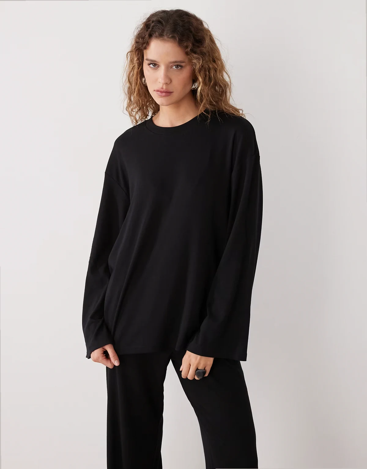 lounge oversized long sleeve top in black - part of a set