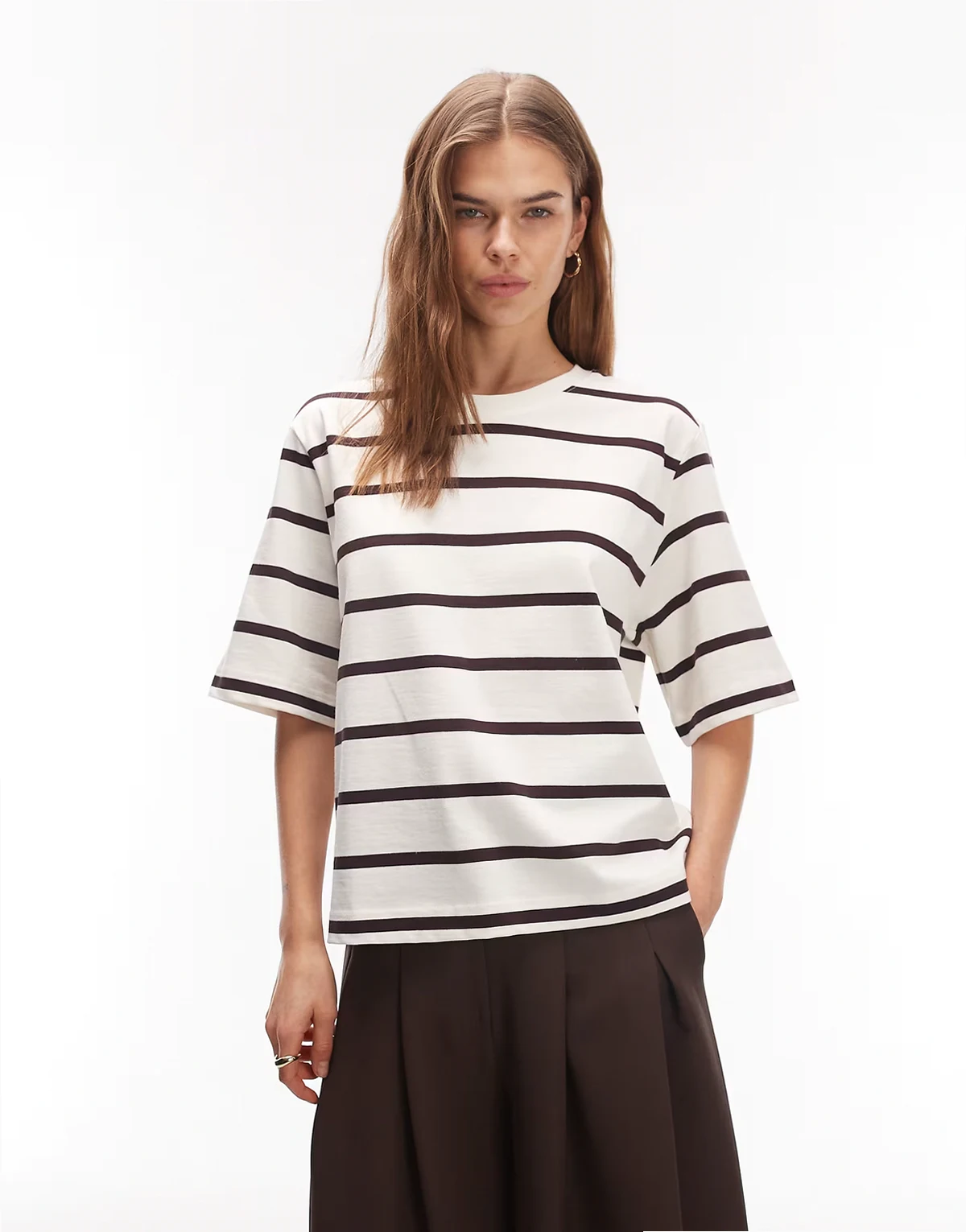 pure cotton heavyweight striped boxy fit T-shirt in off white