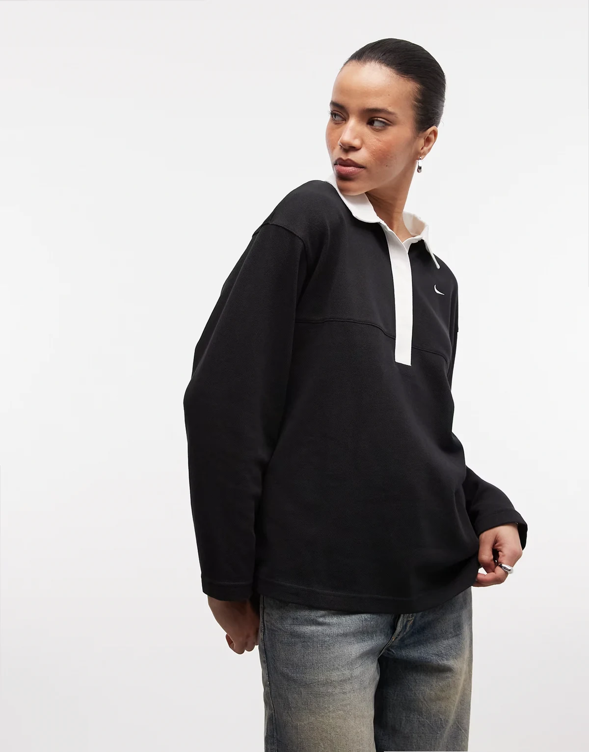 Street Essentials oversized polo shirt in black