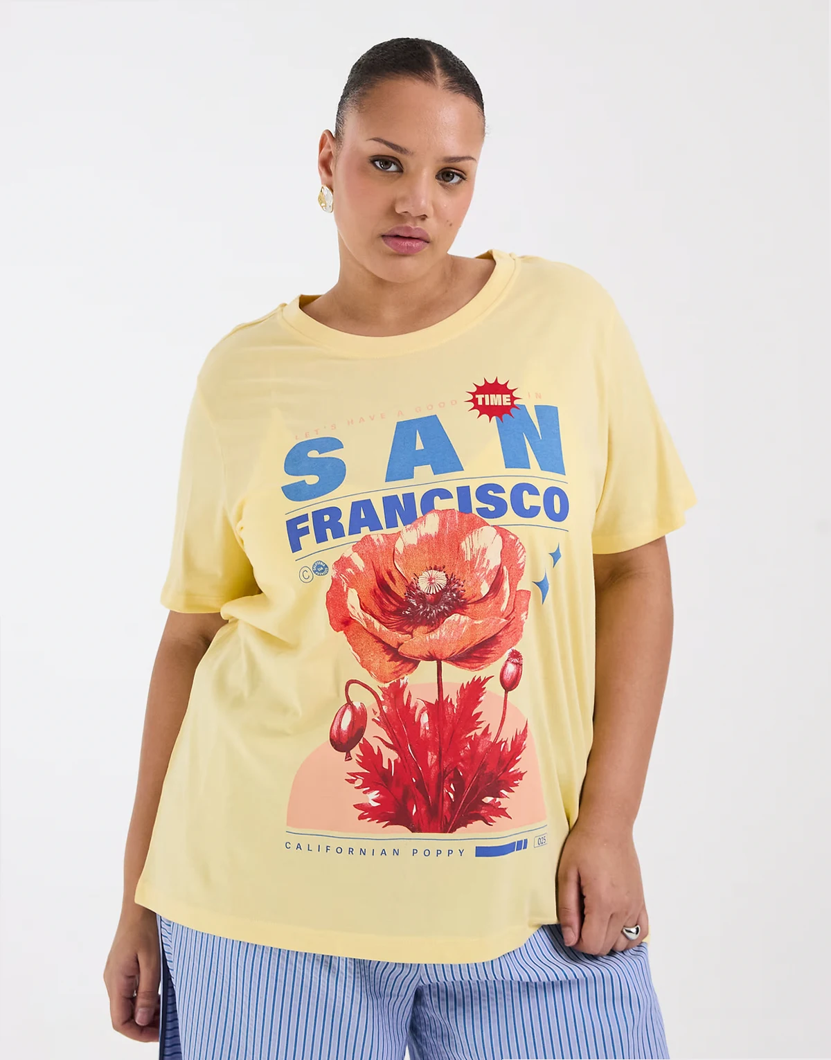 – T-Shirt in Pastellgelb mit „San Francisco“-Print
