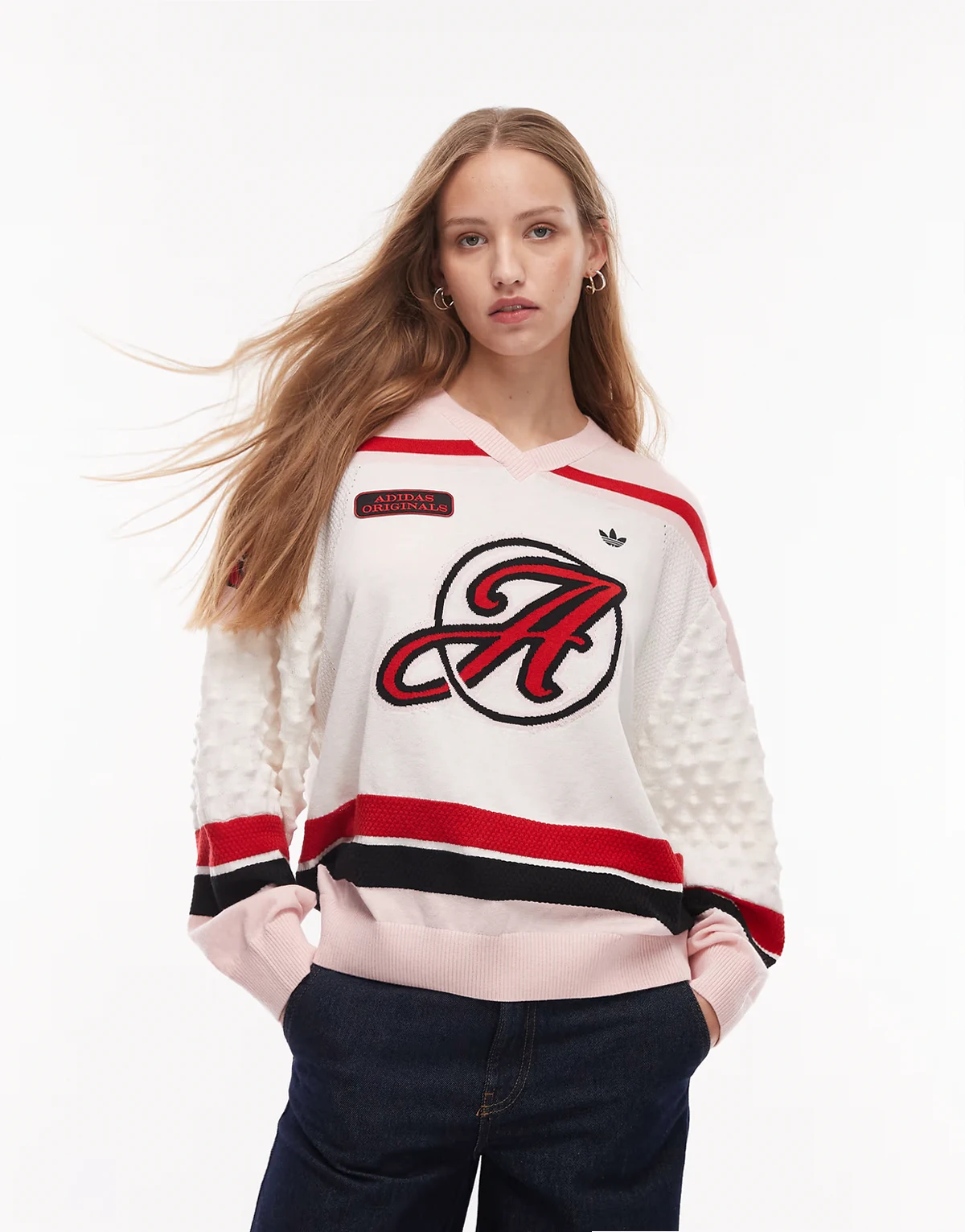 Adiluna oversized knit jersey in pink and white