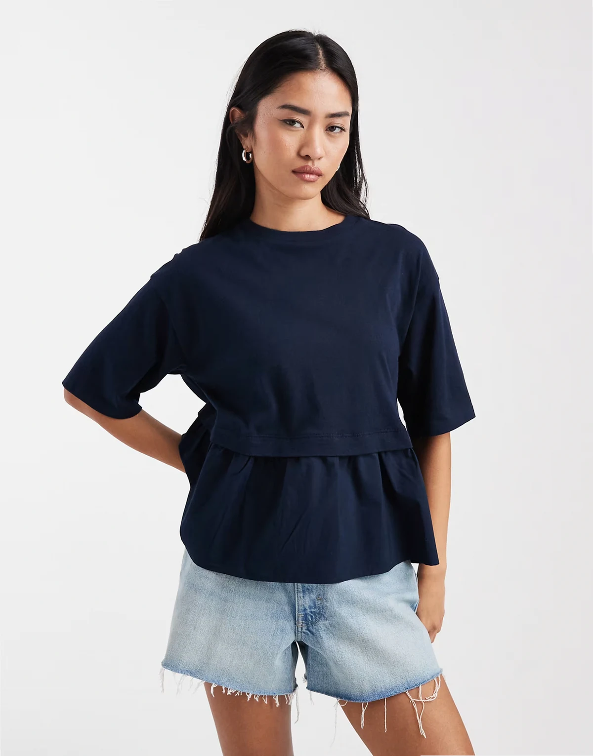 poplin mix T-shirt in navy