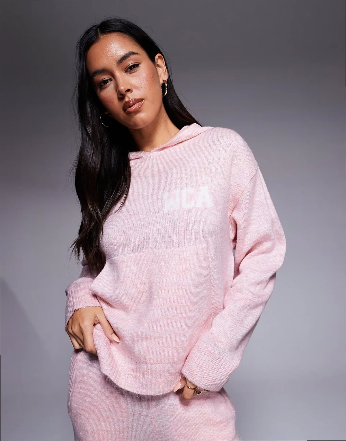 Weekend Collective knit hoodie with varsity graphic in pink - part of a set