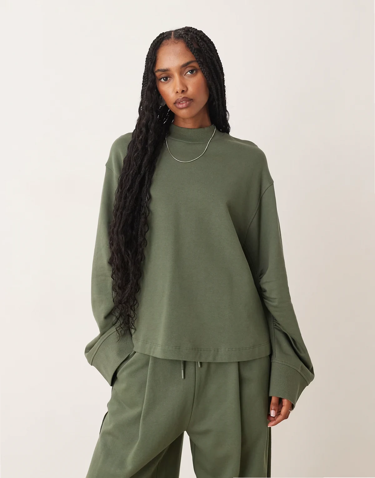 sweatshirt with waffle panel detail in khaki - part of a set
