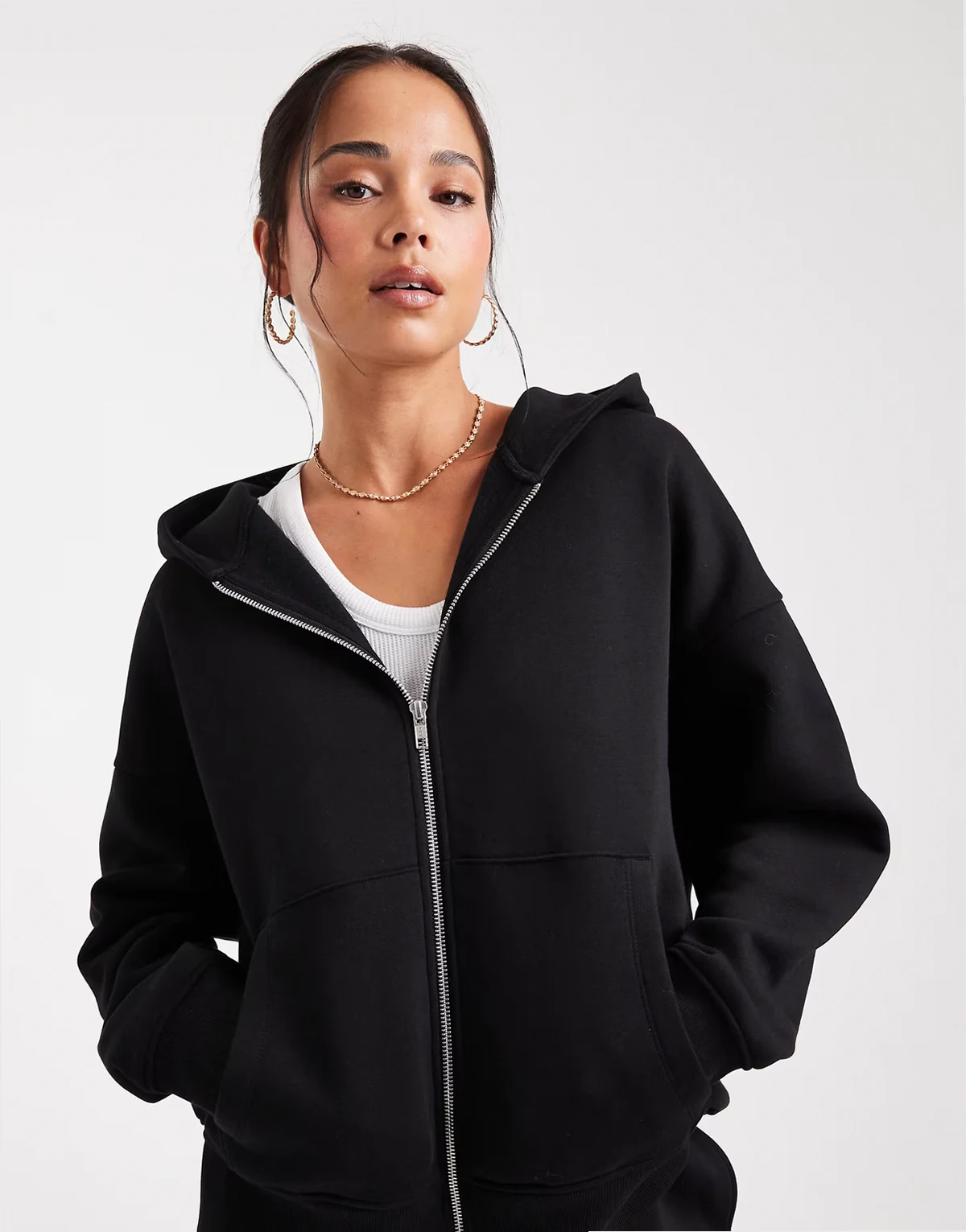 – Oversize-Kapuzenjacke in Schwarz mit weicher Innenseite