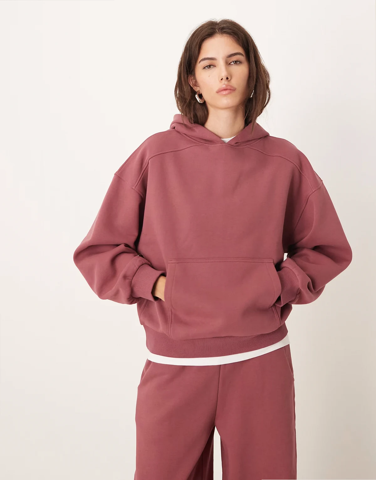 premium heavyweight 500gsm hoodie with balloon sleeve in dark rose