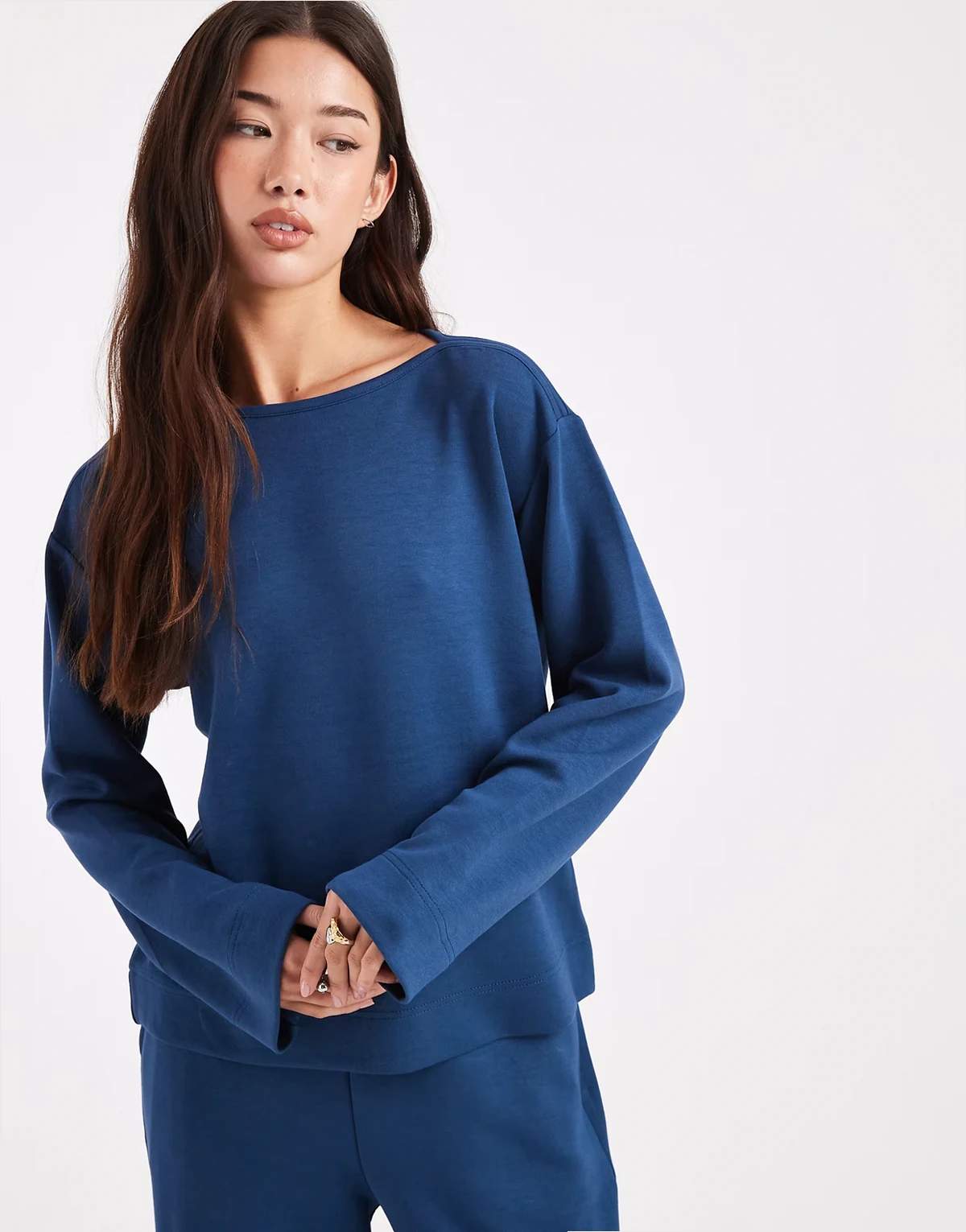 soft jersey boat neck sweatshirt in dark blue - part of a set