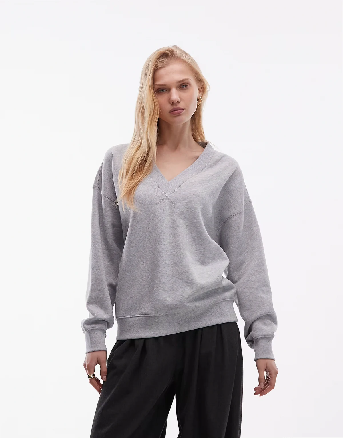 pure cotton oversized v-neck sweatshirt in heather gray