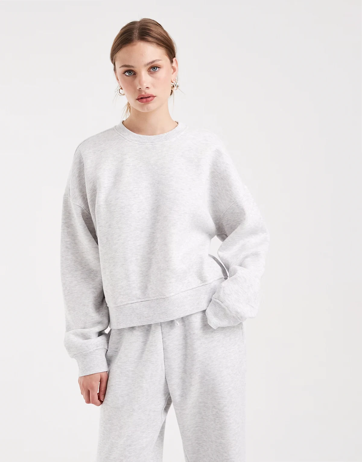 crew neck drop shoulder sweatshirt in gray - part of a set