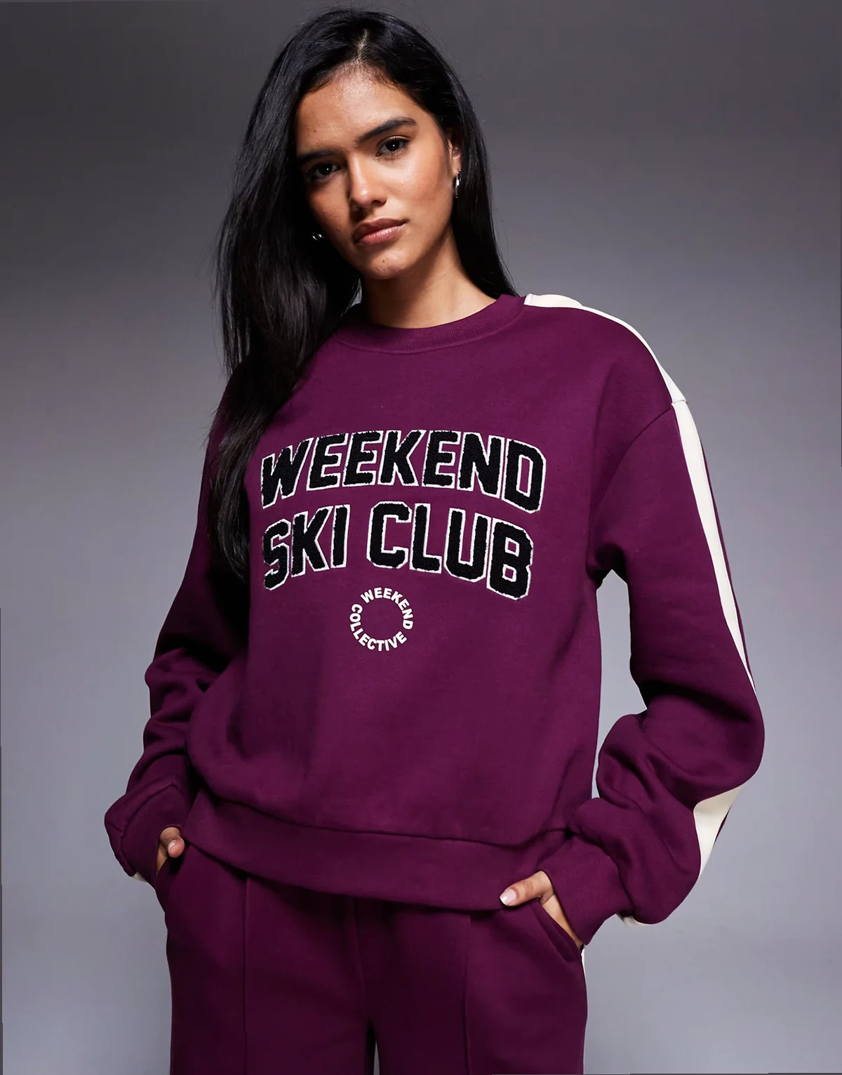 Weekend Collective heavyweight sweatshirt with ski club design in plum - part of a set