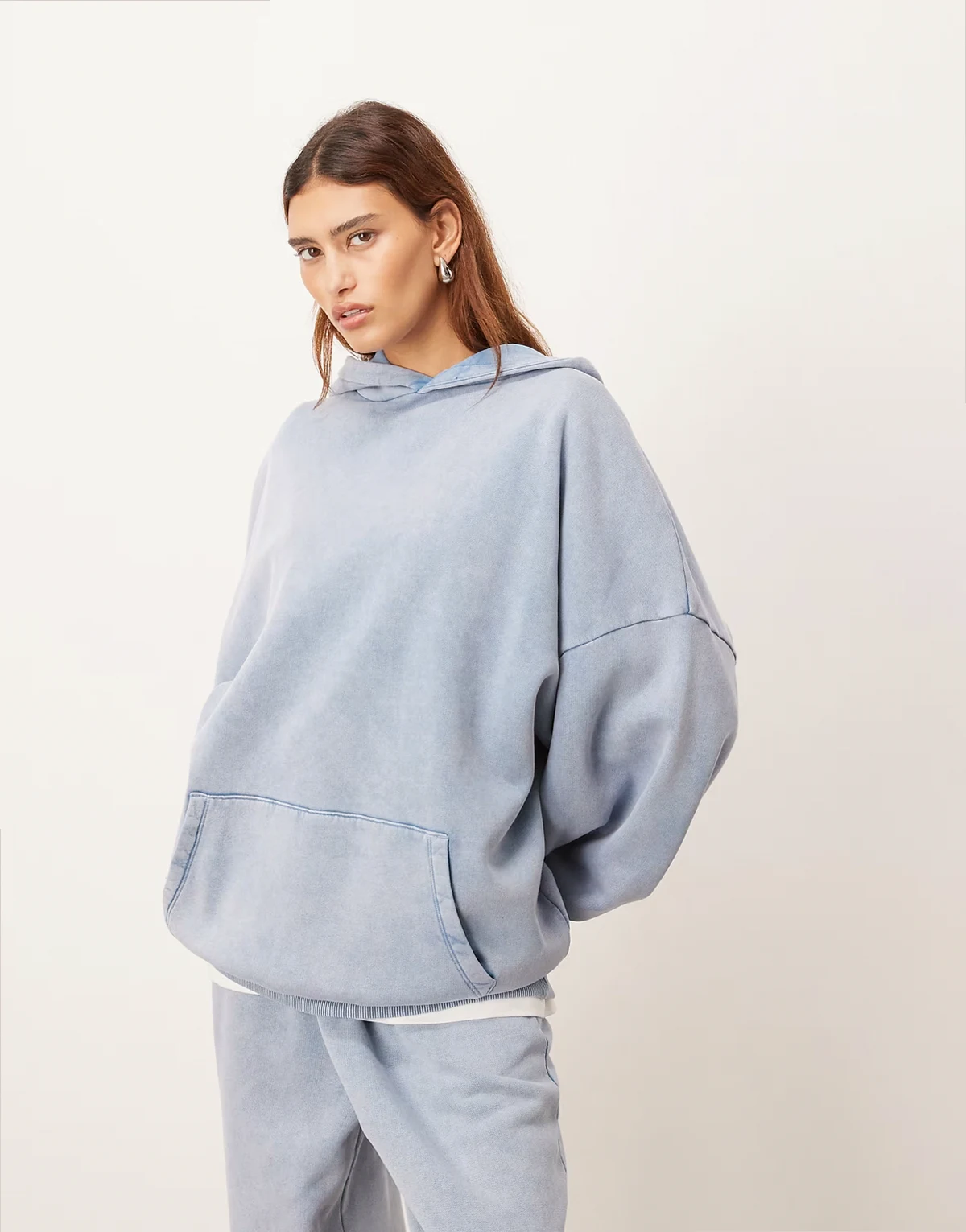 premium acid wash hoodie in soft blue