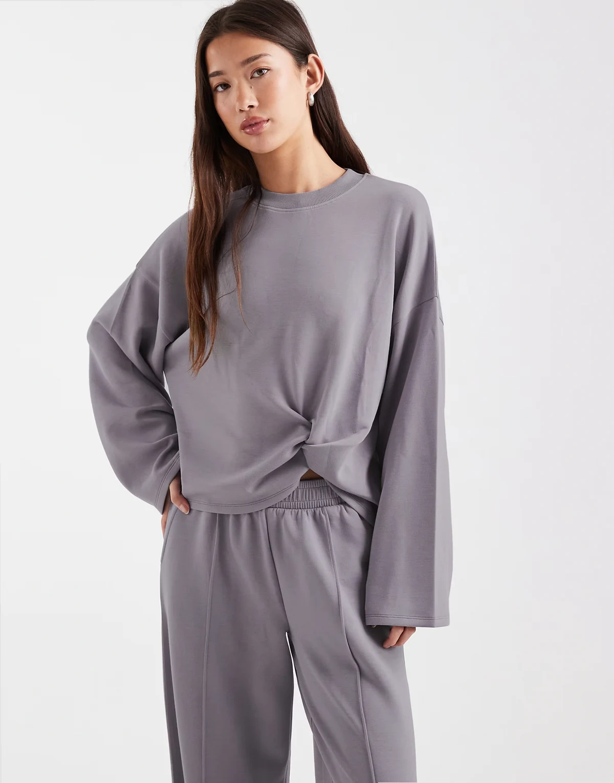soft touch cupro twist front sweatshirt in gray