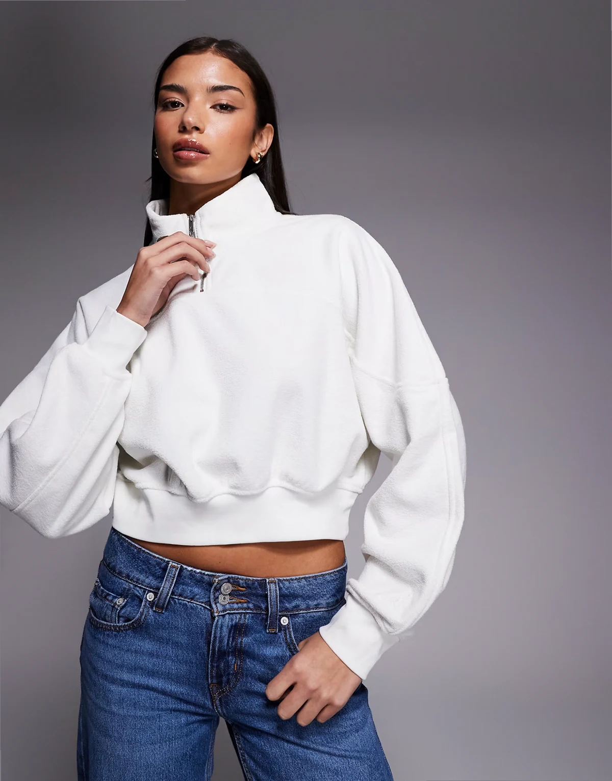 Nike Air Jordan cropped quarter zip top in off white