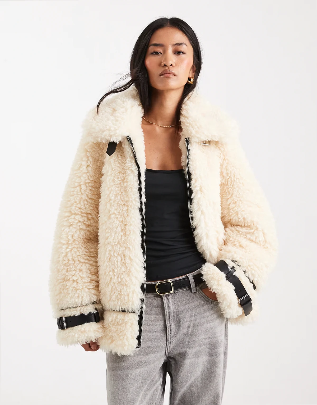 teddy oversized aviator jacket in cream