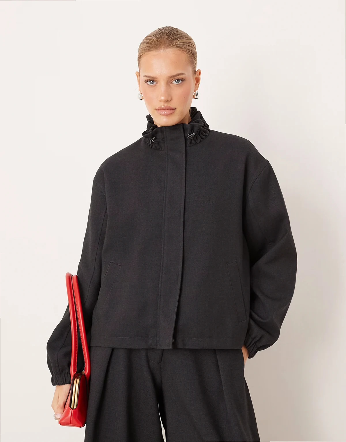 tailored funnel neck track jacket in charcoal - part of a set