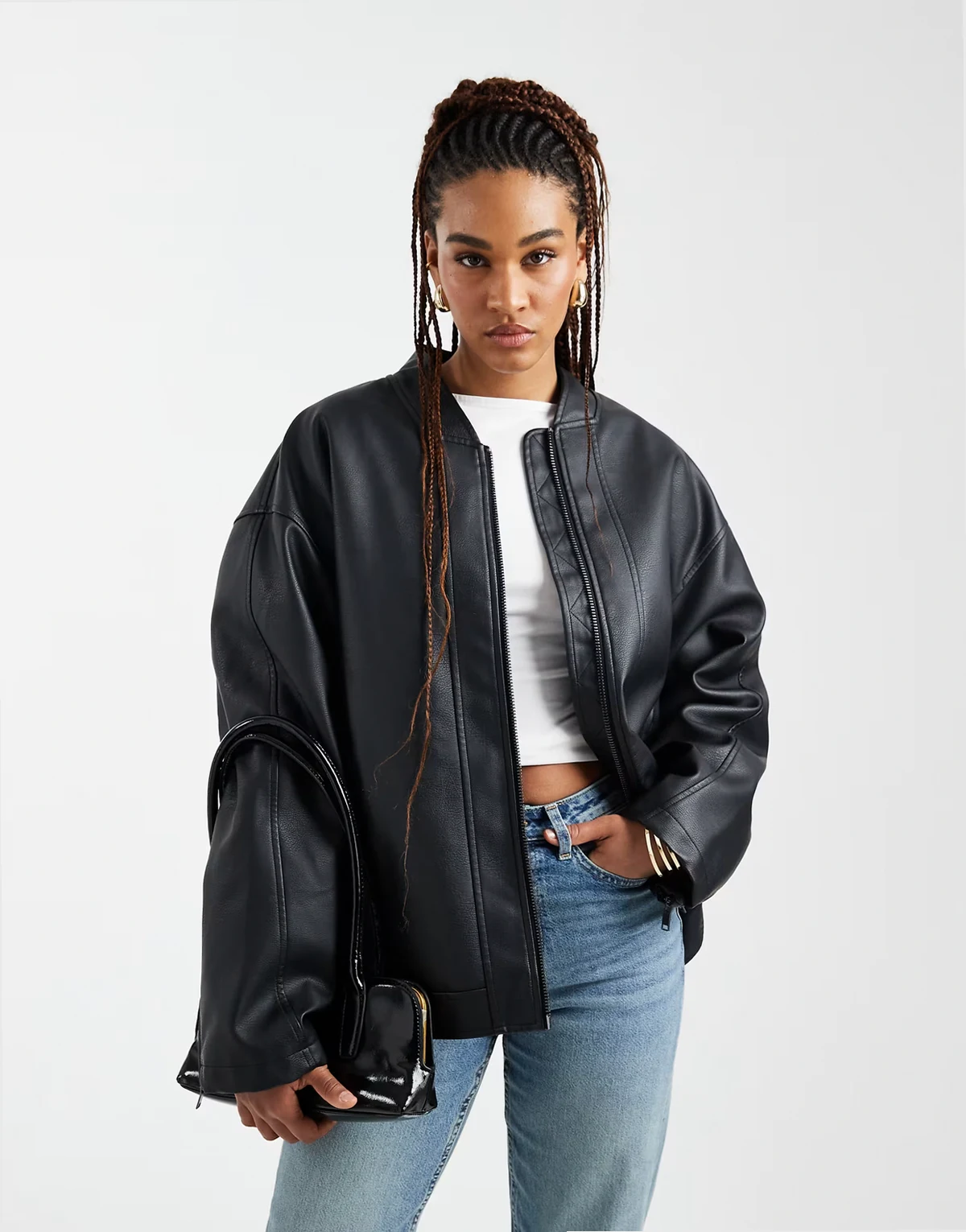 ASOS DESIGN Tall – Bikerjacke aus Kunstleder in Schwarz mit gestepptem Futter