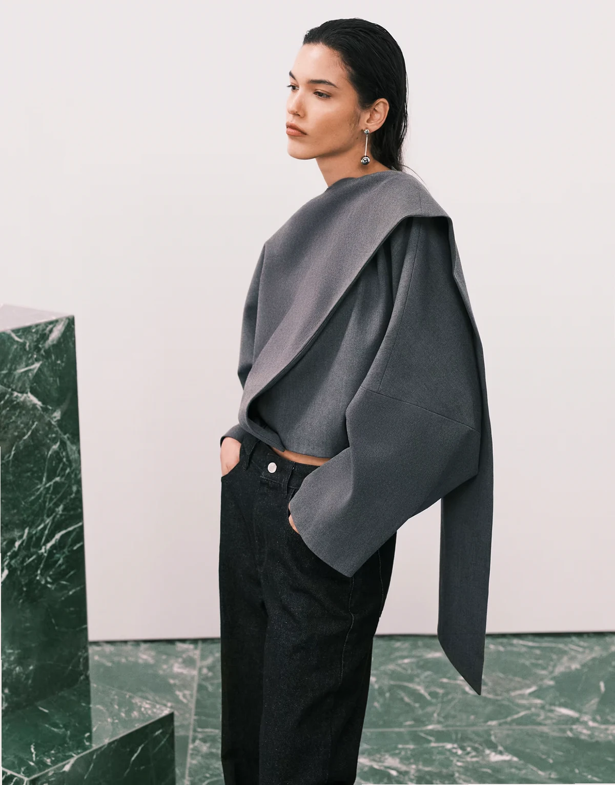 wrap scarf batwing jacket in gray