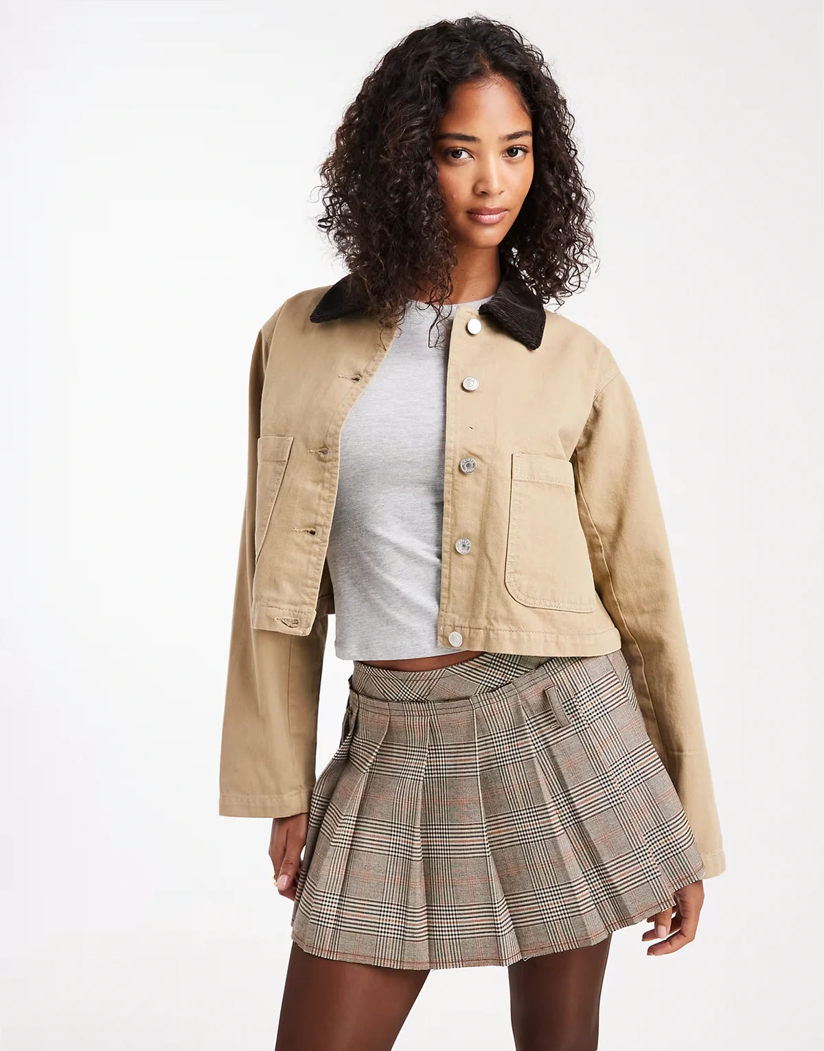 crop denim barn jacket in stone