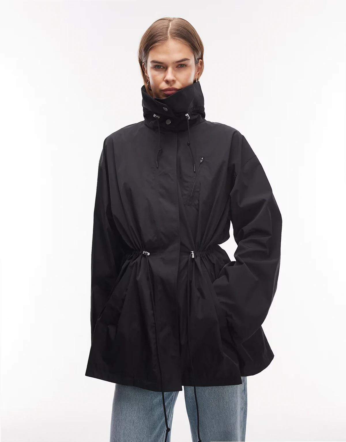 lightweight parka trench jacket in black