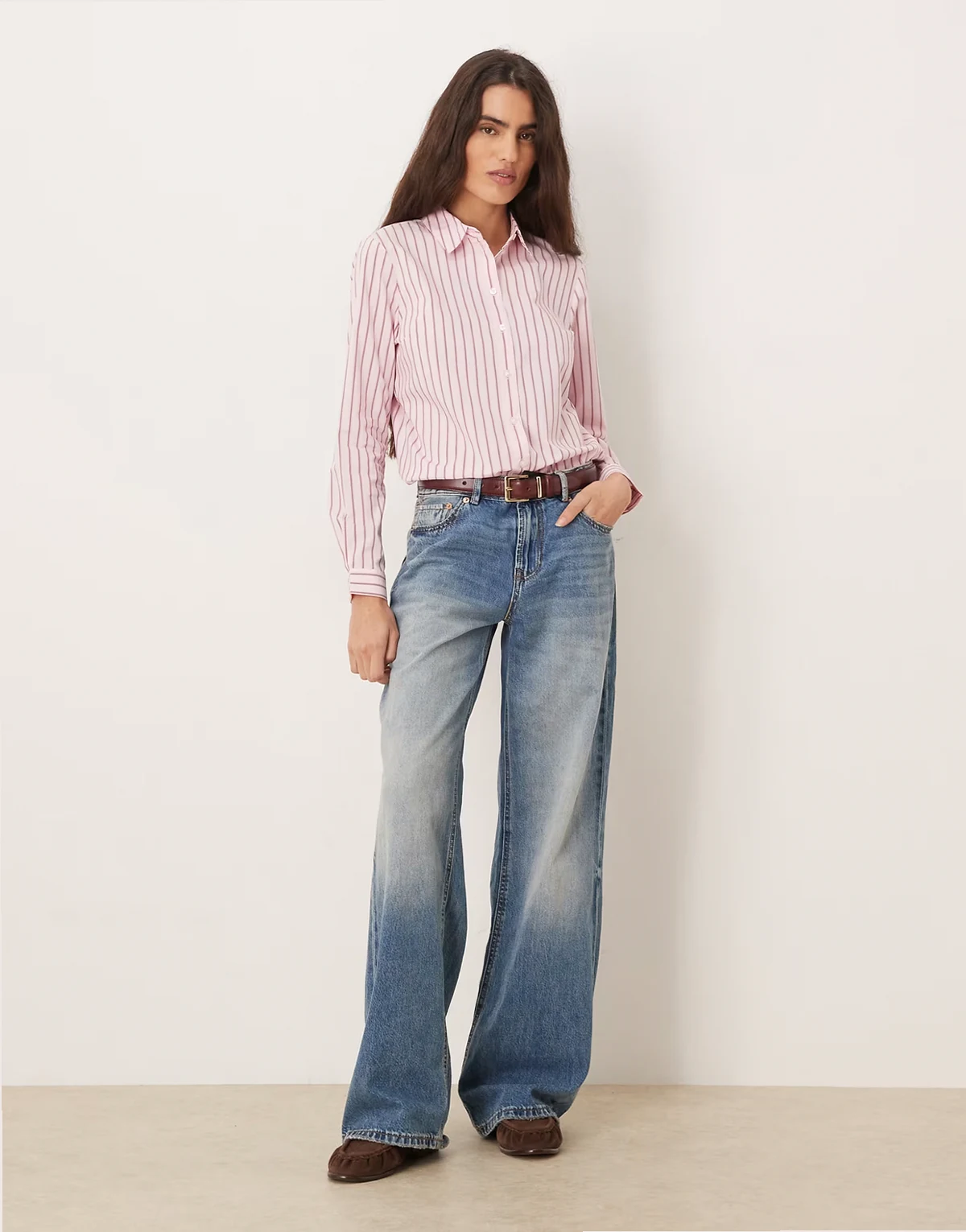 oversized shirt in pale pink stripes