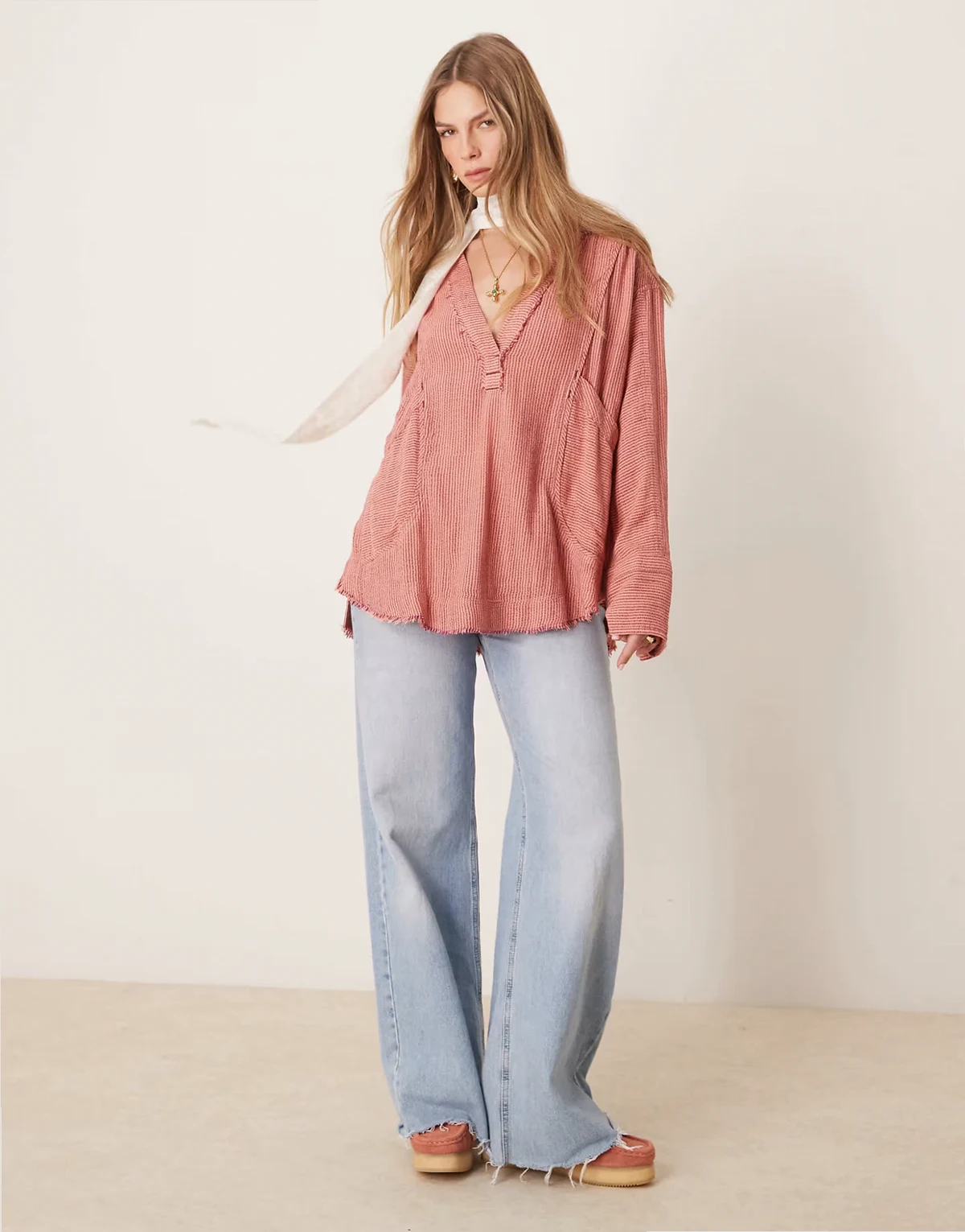 relaxed oversized striped shirt in wine