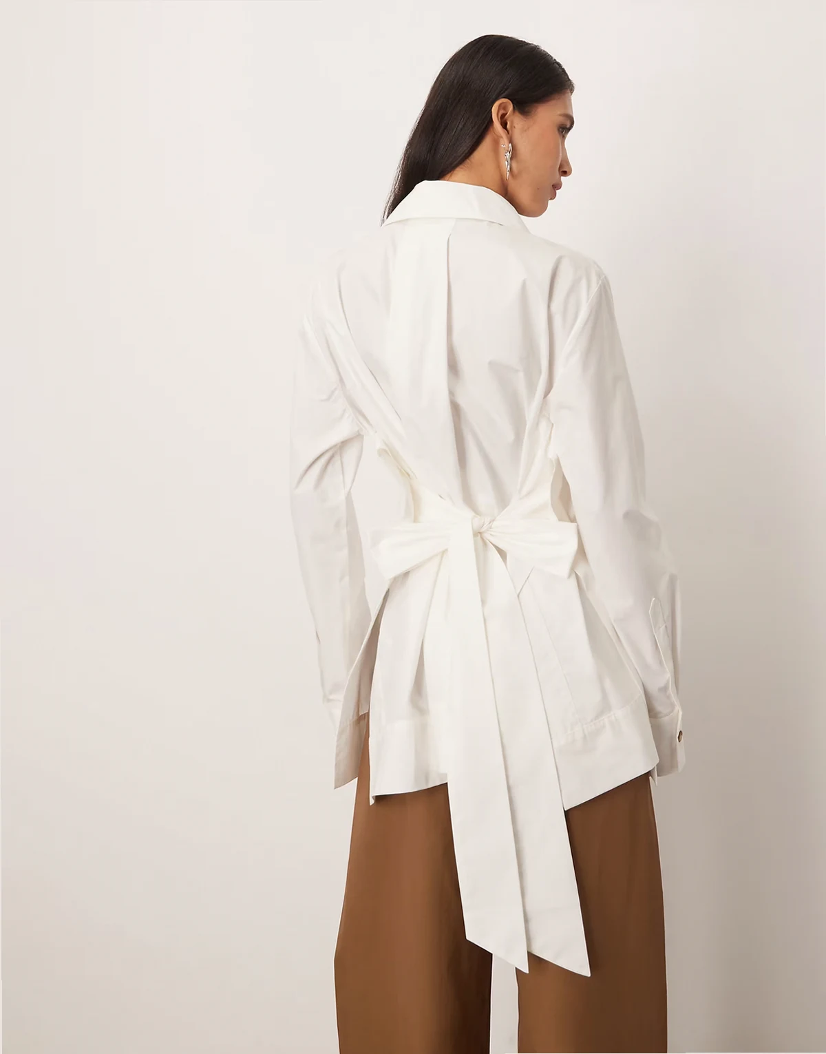 cargo pocket tie back shirt in white