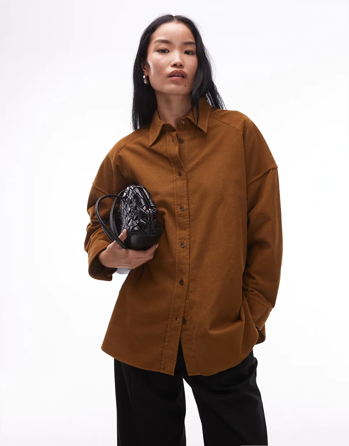 soft corduroy relaxed fit shirt in brown